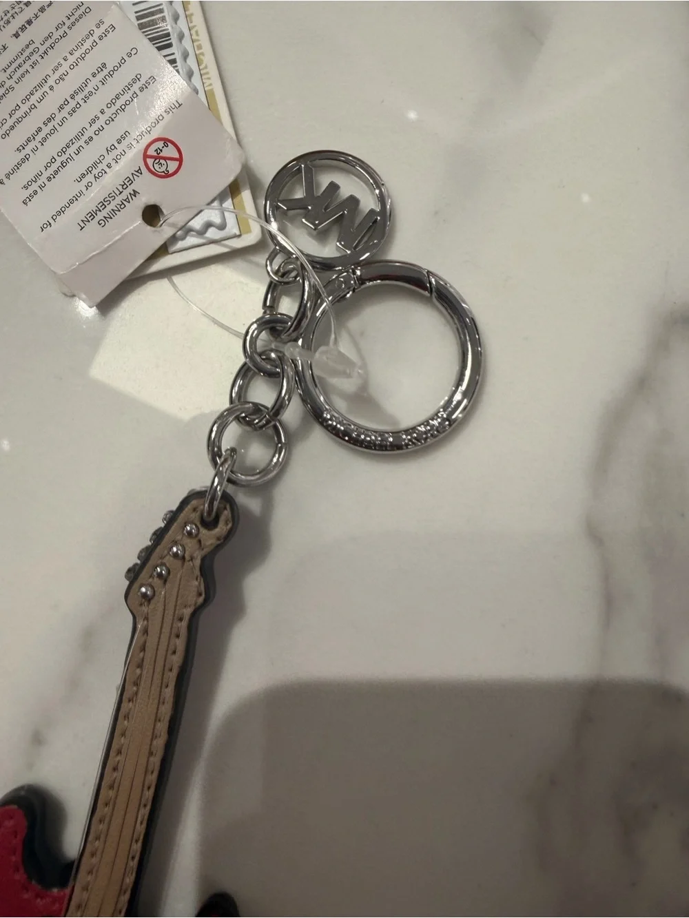 Michael Kors Red White Tan Guitar Keychain Key Ring